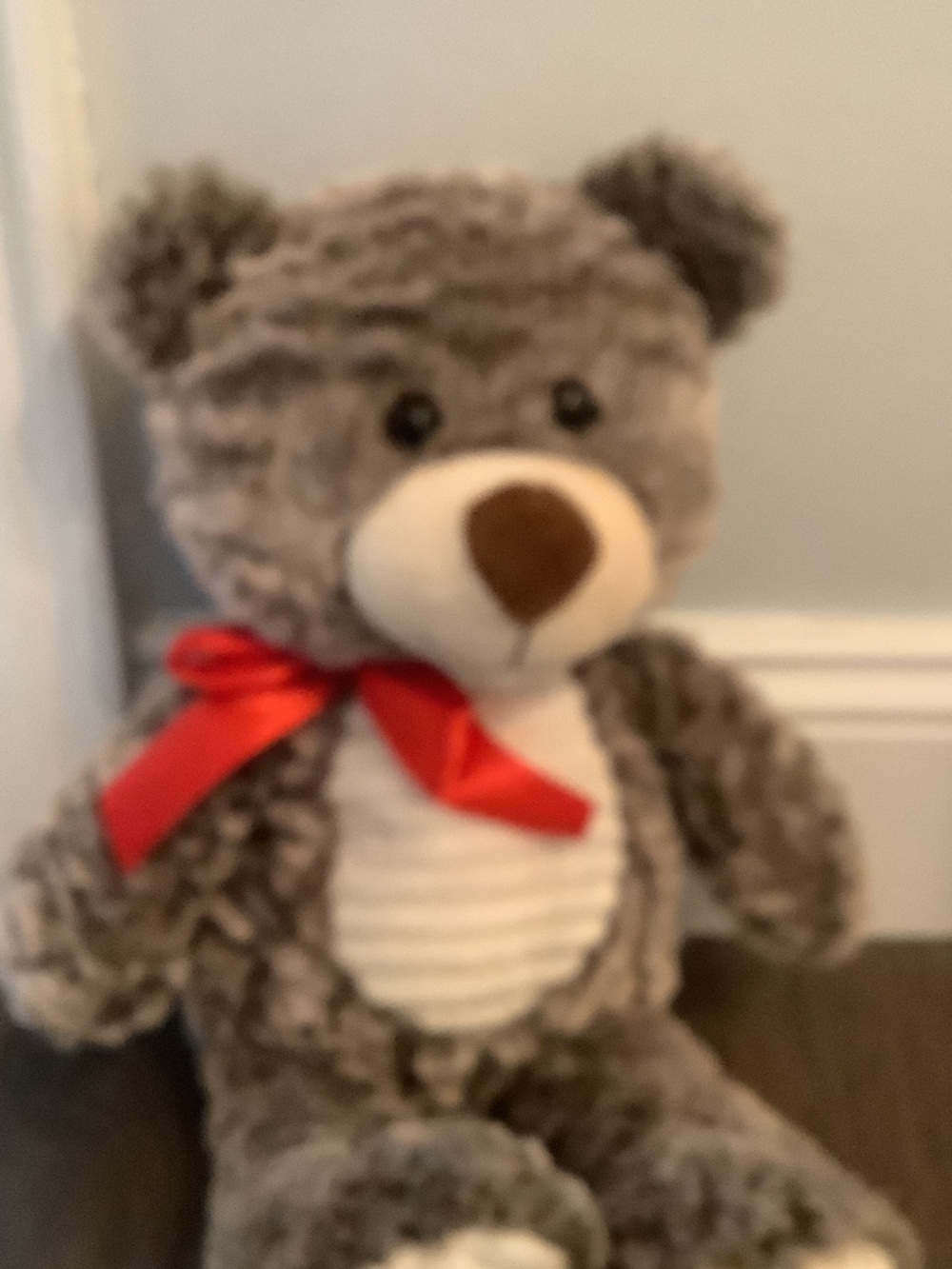 Plush Gray Teddy Bear with Red Bow - Soft Kids Toy